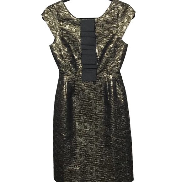 J Crew Collection Gold Metallic Wool Silk Blend Polka Dot Dress - Picture 3 of 4